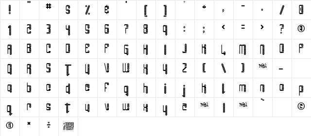 Angie Pierced Regular  glyph index