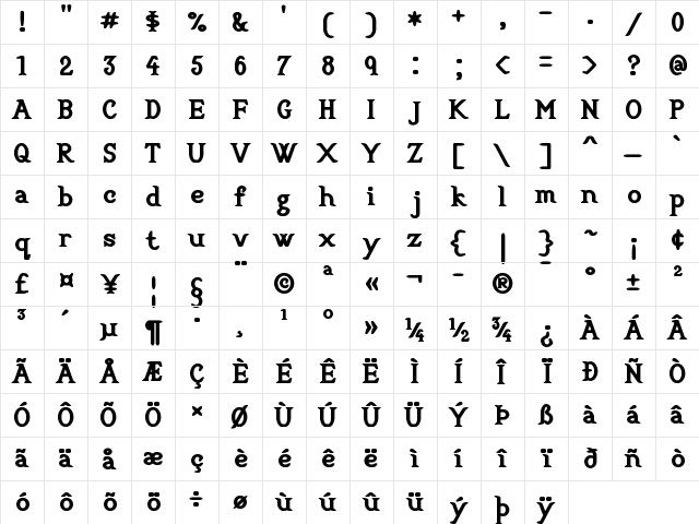 Cookbook Title Regular  glyph index