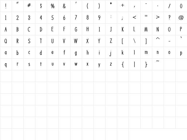 LD Tall Pen Regular  glyph index