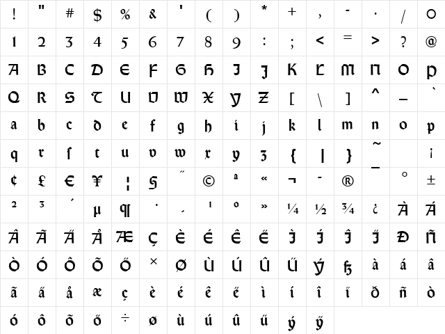 Rundgotisch Regular  glyph index