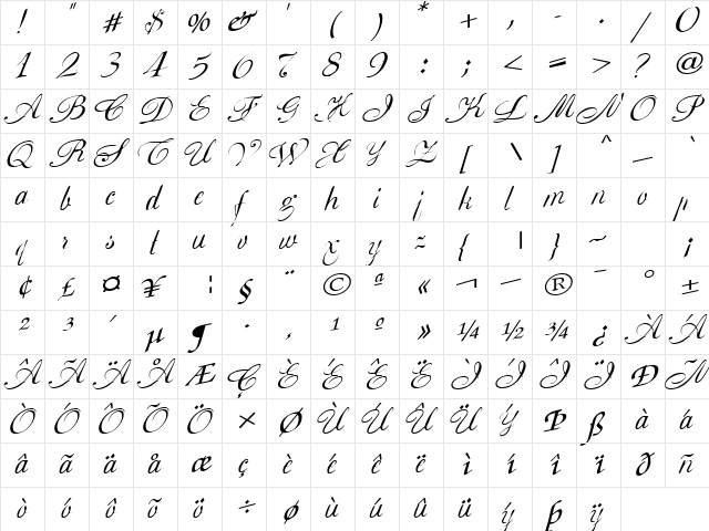 Cow Regular  glyph index