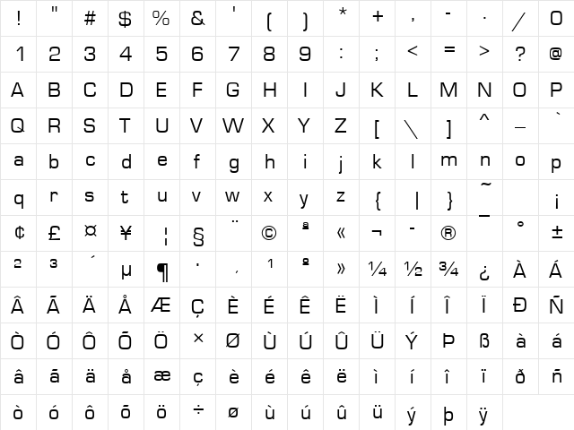 Eurostar Regular  glyph index