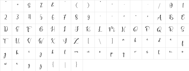 Cute Thing Script (Demo) Regular  glyph index