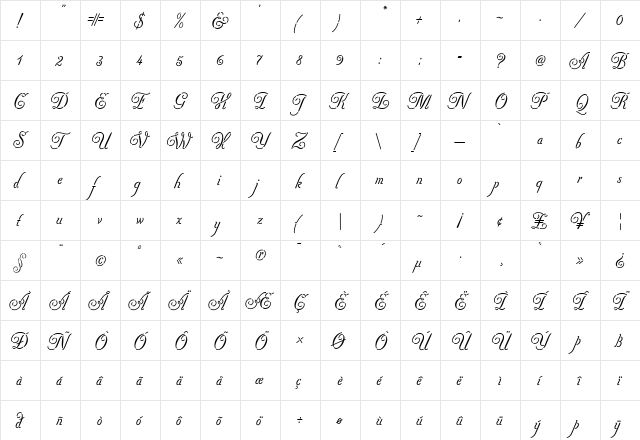 Pezzo-Regular Regular  glyph index