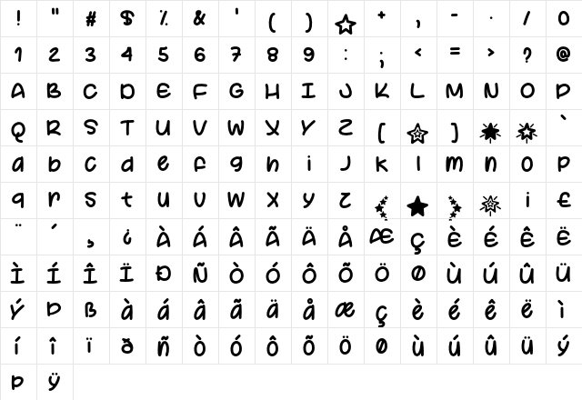 Your Star Regular  glyph index