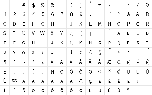 CopperplateTLigConRo1 Regular  glyph index