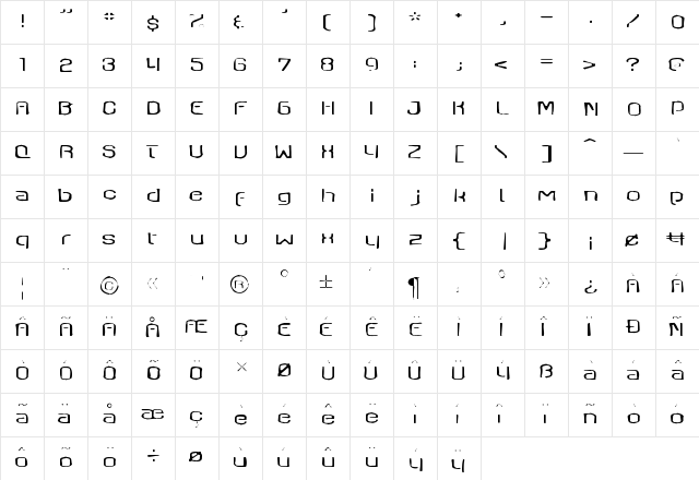 Axaxax Gaunt Regular  glyph index