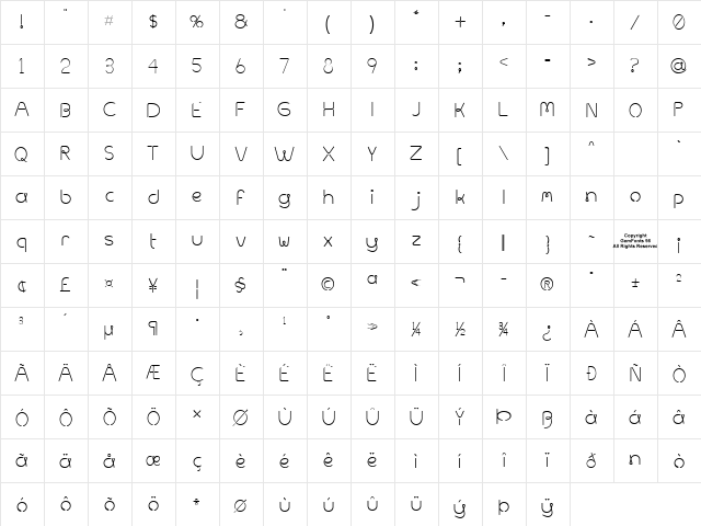 Metal Spagetti 2000 Regular  glyph index