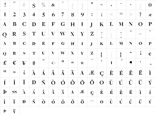 FreightBigBoldSC Regular  glyph index