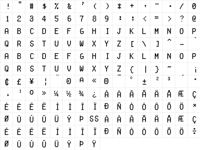 Fake Receipt Regular  glyph index