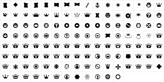 Kingbats Medium Italic  glyph index