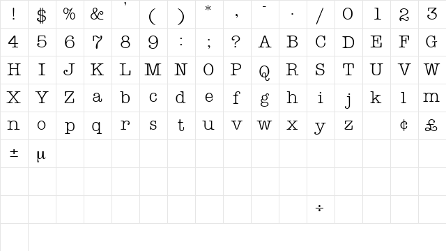 KeyboardDisplaySSK Regular  glyph index
