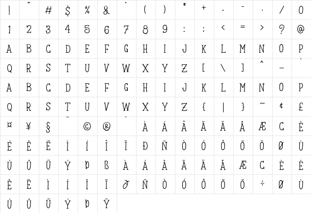 Kulon Regular  glyph index