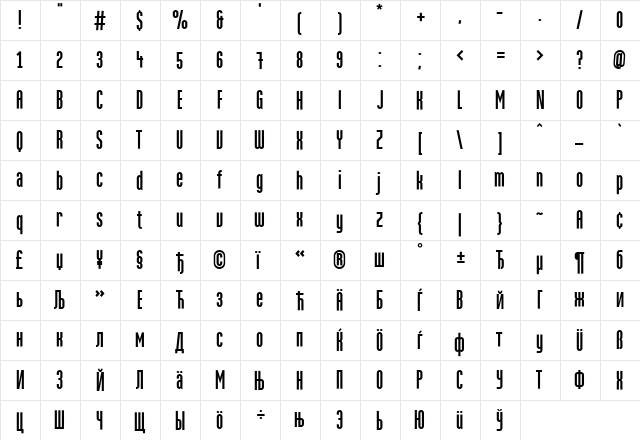 MartenCyrG Medium  glyph index
