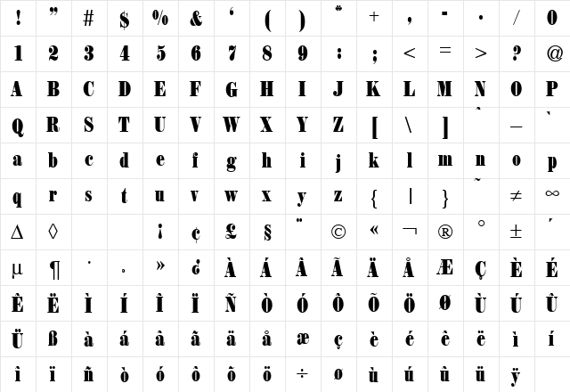 Heron DB Regular  glyph index