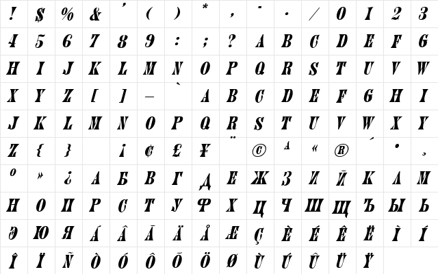 Juniper-Italic A  glyph index