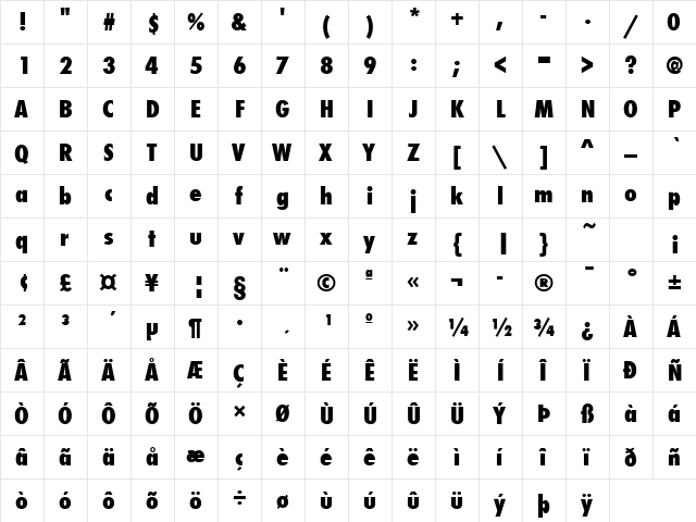 FunctionCondLH Bold  glyph index