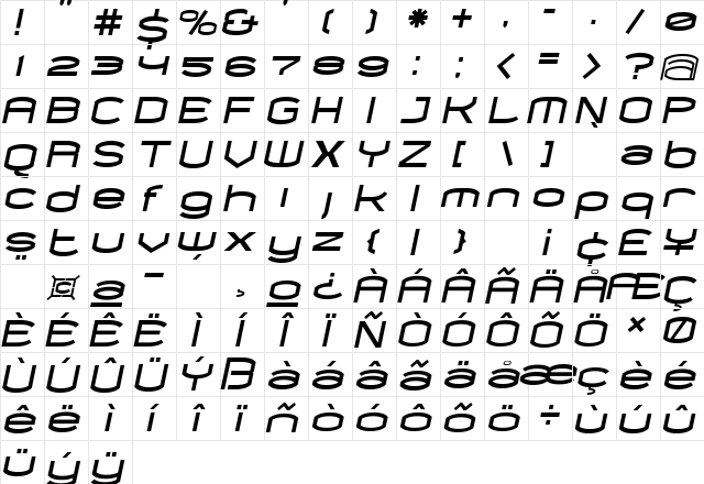 Chord BlackItalic  glyph index