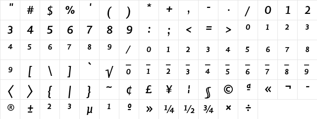 Lisboa Expert Bold Italic  glyph index