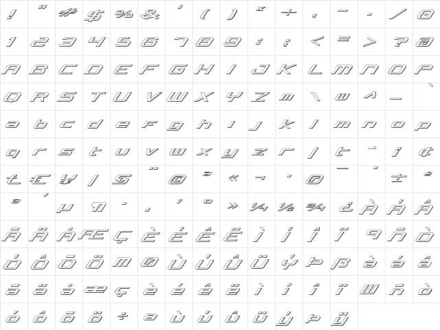 Concielian Classic 3D Regular  glyph index