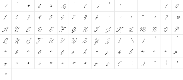 Rosabelia SLDT Regular  glyph index