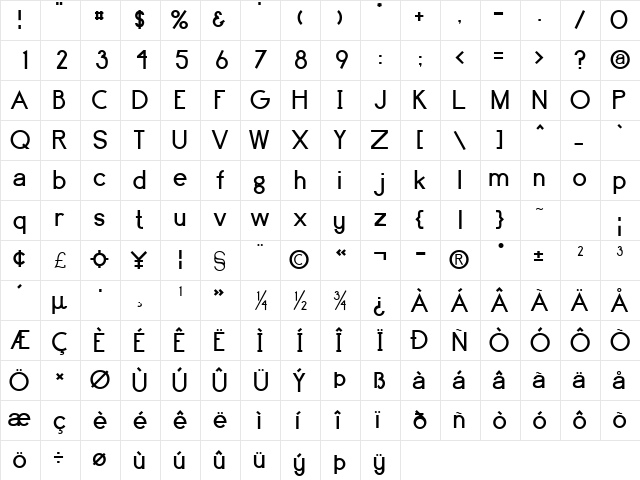 ArtiosSSK Regular  glyph index