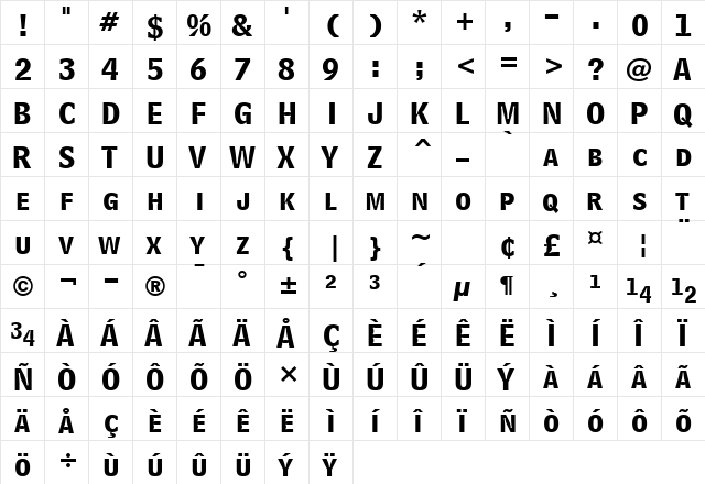 BellCent BdList BT Bold Listing  glyph index