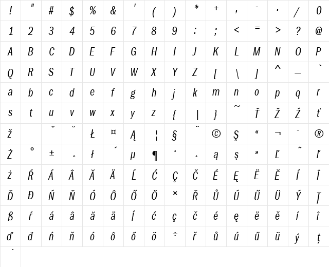 FranklinGotItcTEEBooCom Italic  glyph index