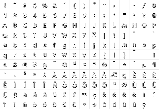 KoblenzShadow-Medium Regular  glyph index
