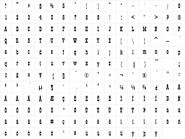 OldTowne Regular  glyph index