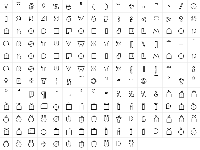 GE Bagel Outline Caps Regular  glyph index