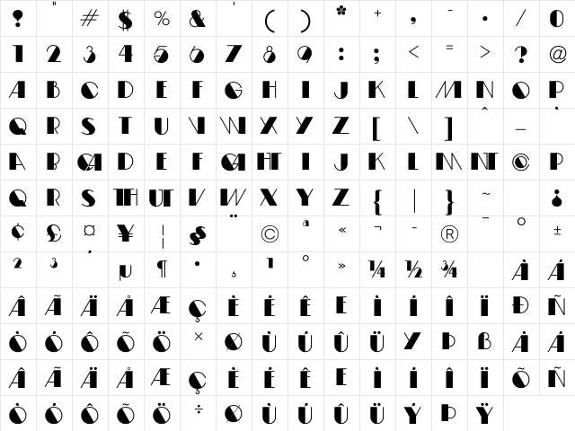 Fifty-Four DF Regular  glyph index