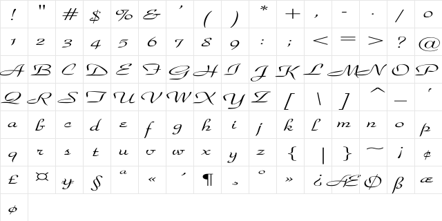 Park-Avenue-Ro Ex Regular  glyph index