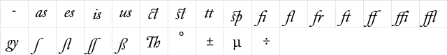 DTL Elzevir T Alternate Italic  glyph index