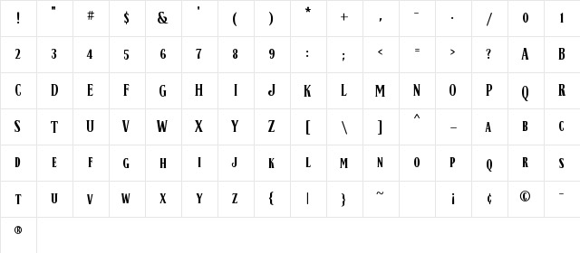 Jasper Daniels SC Regular  glyph index