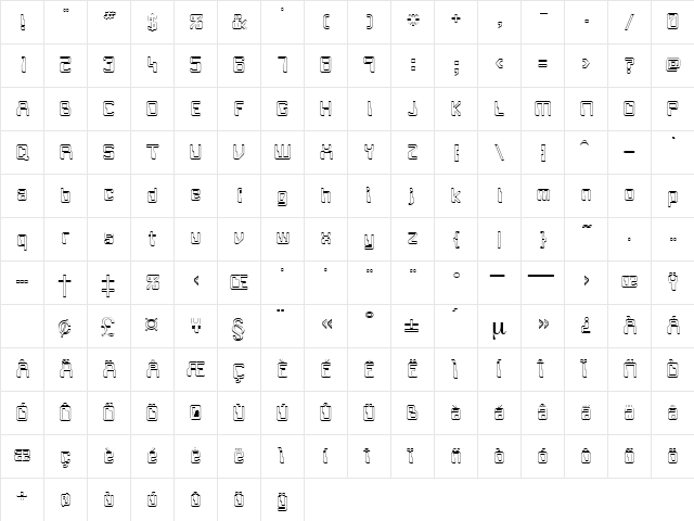 CockpitOpen Regular  glyph index