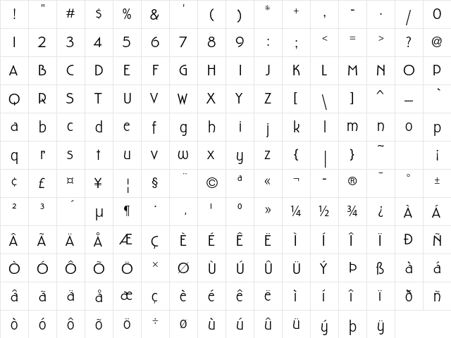 Hardwood LP Std Regular  glyph index