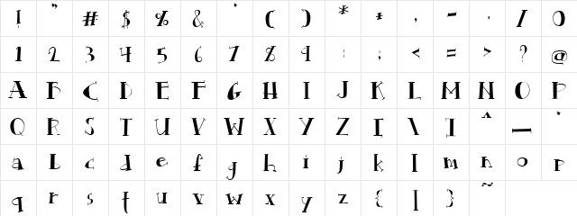 PC Rebecca Regular  glyph index