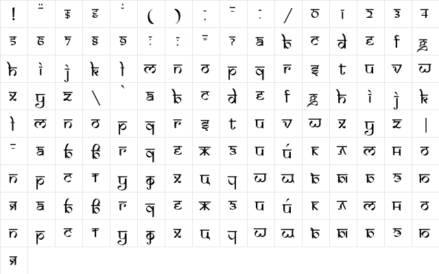DS IzmirC Regular  glyph index
