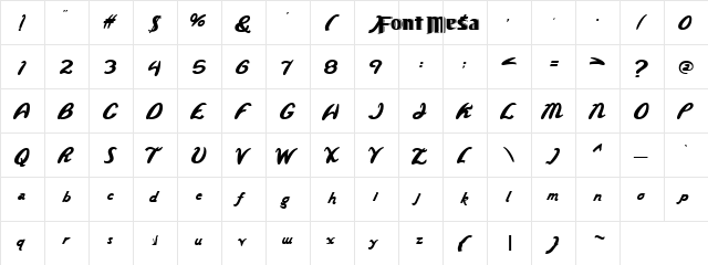 Damian NV Regular  glyph index