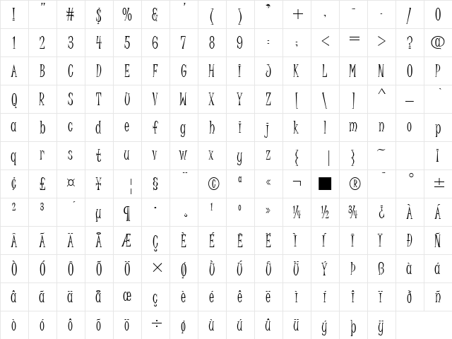 Juice ITC TT Regular  glyph index