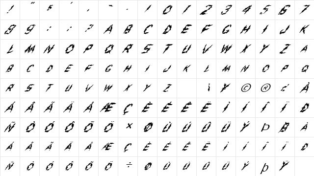 FZ WACKY 43 ITALIC Normal  glyph index