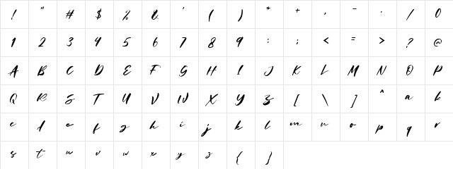 Charlotta Script DEMO Regular  glyph index