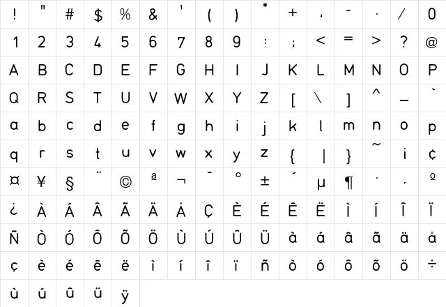 Din17 Regular  glyph index