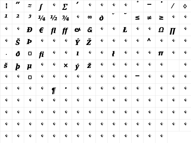 PageSerif-BoldItalicExpert Regular  glyph index