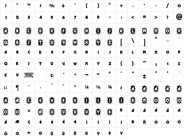Cameo Appearance NF Regular  glyph index