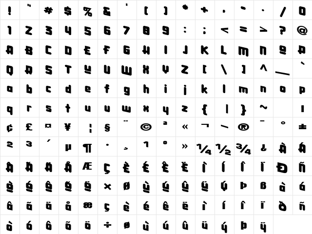 CaterPillarDrive72 Bold  glyph index