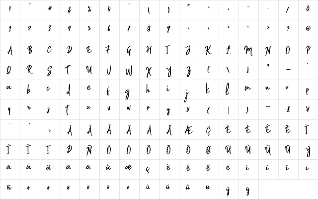 Willford Brush Regular  glyph index
