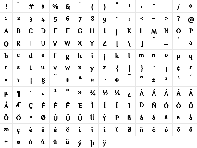 Otari Bold  glyph index