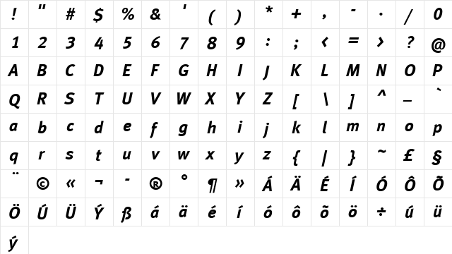 MetaBoldCELF Italic  glyph index